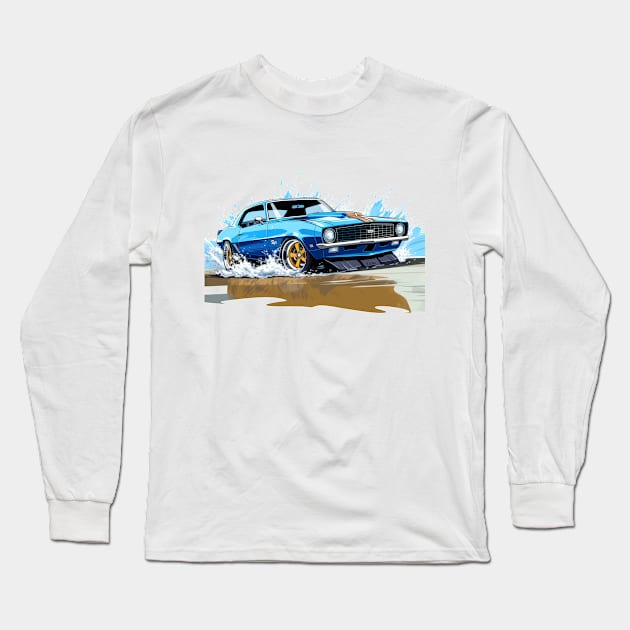 Camaro Blue Cartoon Long Sleeve T-Shirt by SynchroDesign